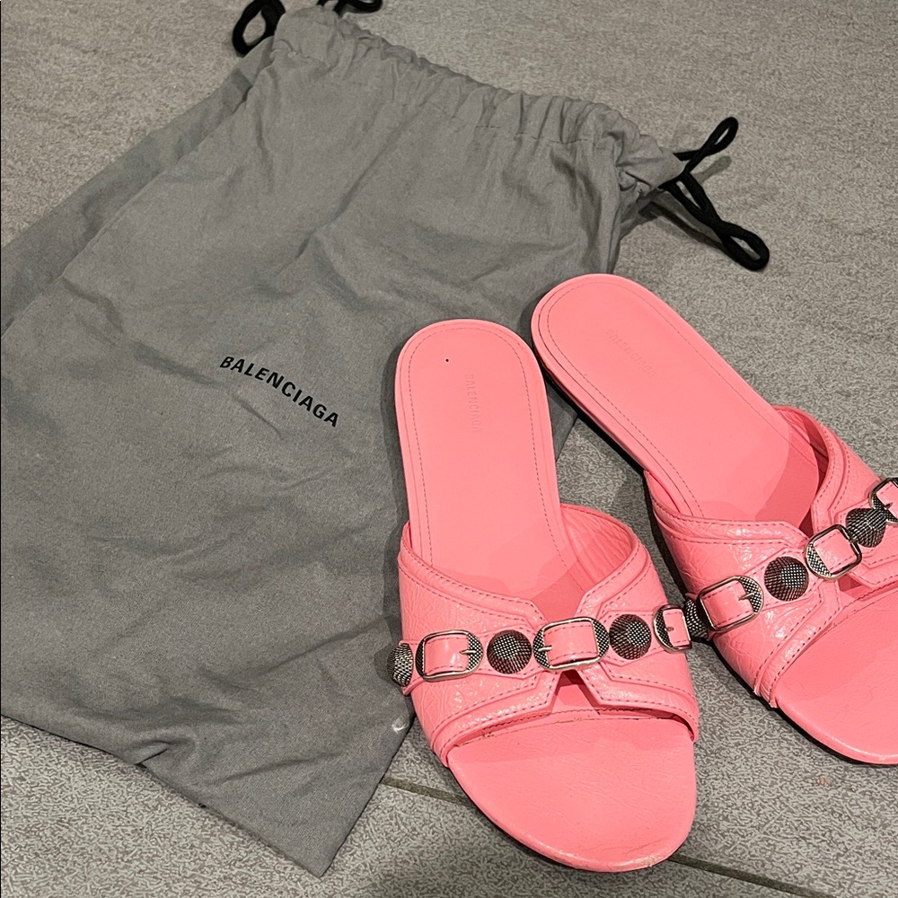 Balenciaga Pink Slide Sandals with Silver Accents